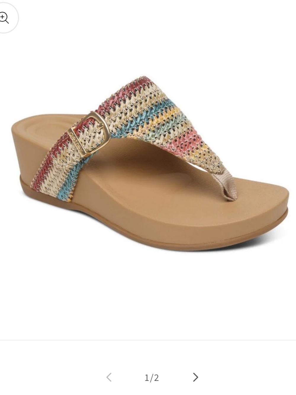 Aetrex Kate Woven Thong Sandals Buckle Multi Color Tan Size US 9-9.5 EU 40